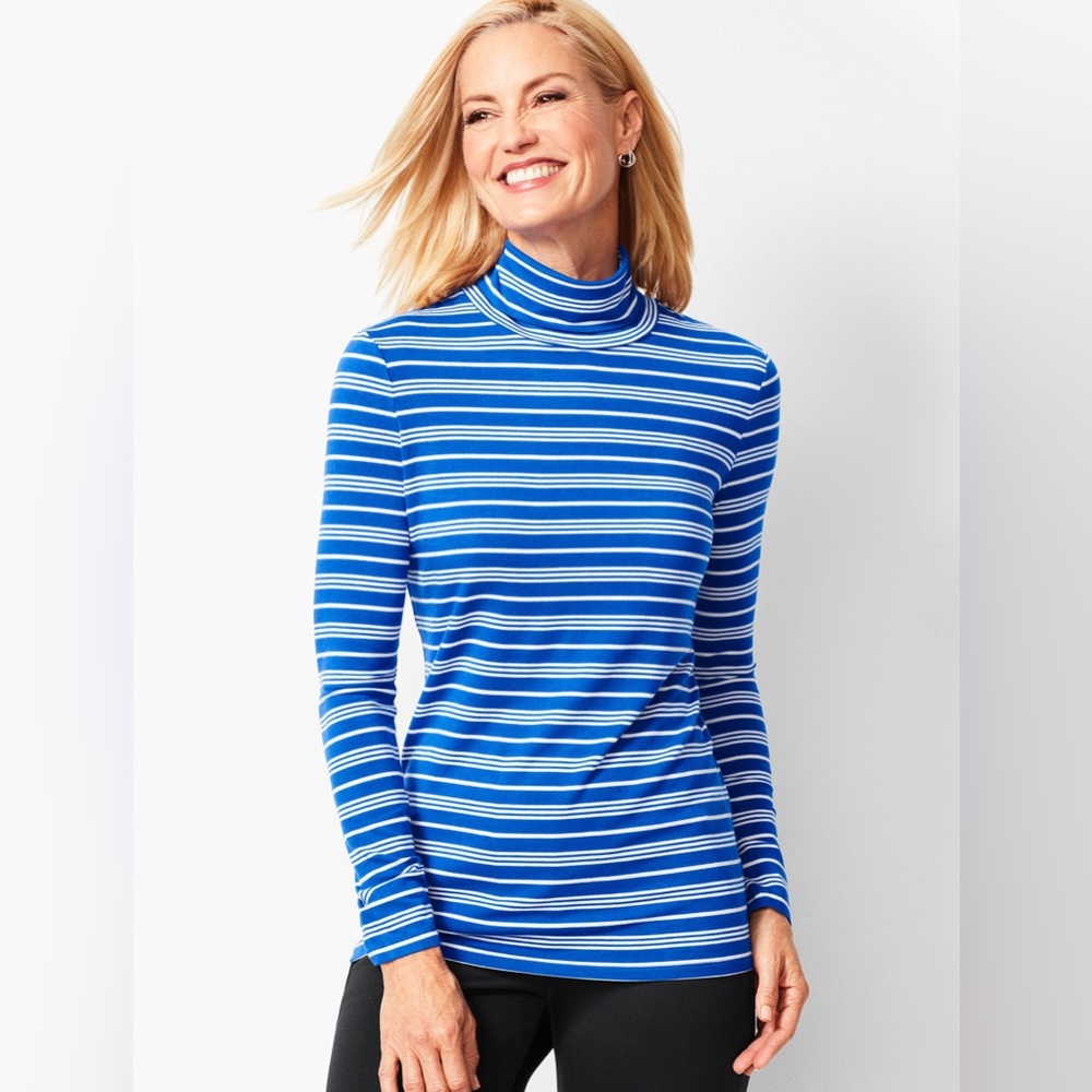 NWOT Michael Kors Mock Neck Striped Keyhole Bunny Knot Tie Long Sleeve Top Large
